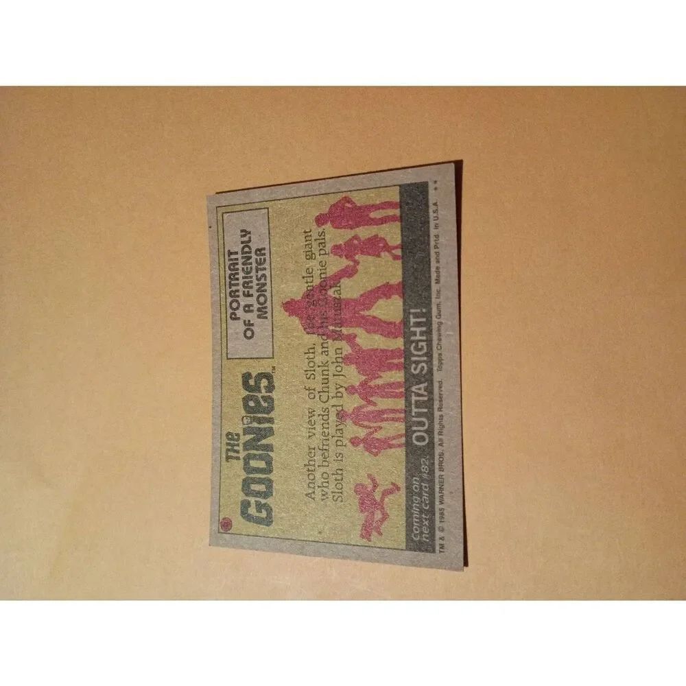 Vintage 1985 Warner Bros Topps Gum Goonies Trading Card #81 Friendly Monster - Picture 2 of 2